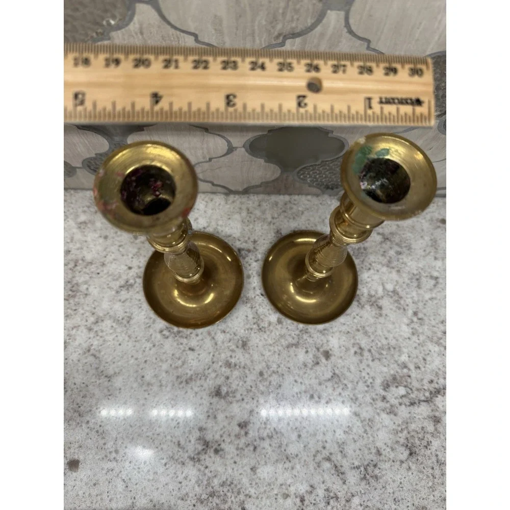 Vintage Brass Candle Stick Holders Set of 2 Cottage Core Decor Hong Kong 9